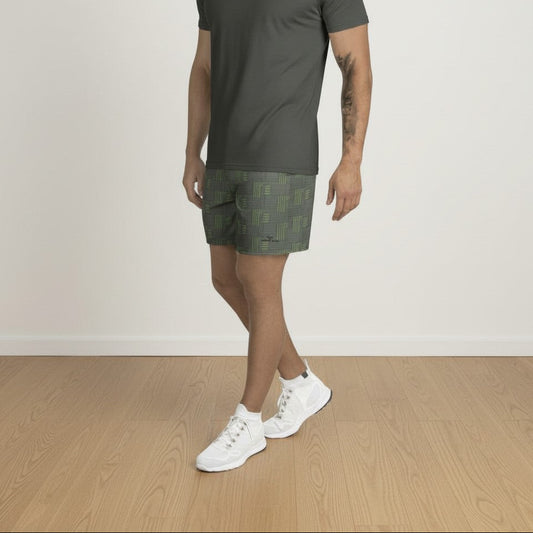 Geometric Army Green Athletic Long Shorts