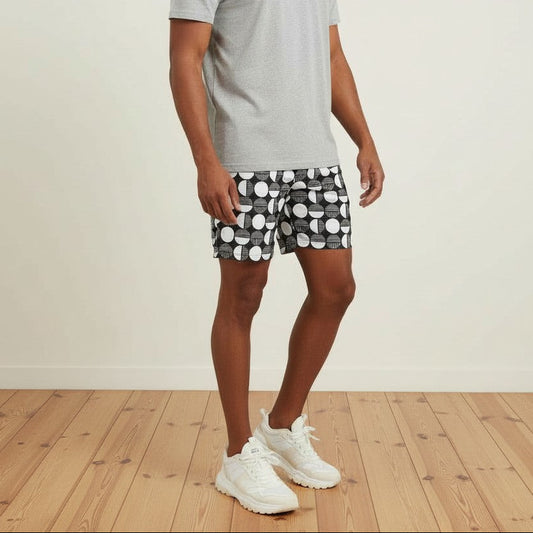 Geometric Black and White Athletic Long Shorts